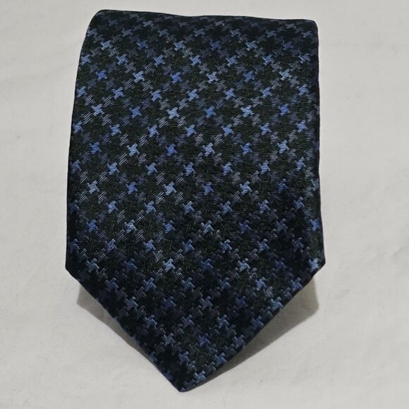 Luigi Borrelli Napoli Italy 100% Silk Necktie Green Blue Puppytooth 3" x 59 1/2 - Picture 1 of 5